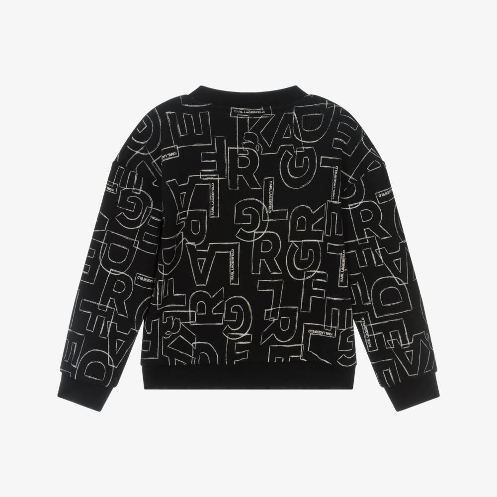KARL LAGERFELD KIDS-سويت شيرت قطني أسود برسومات للأولاد | Childrensalon Outlet
