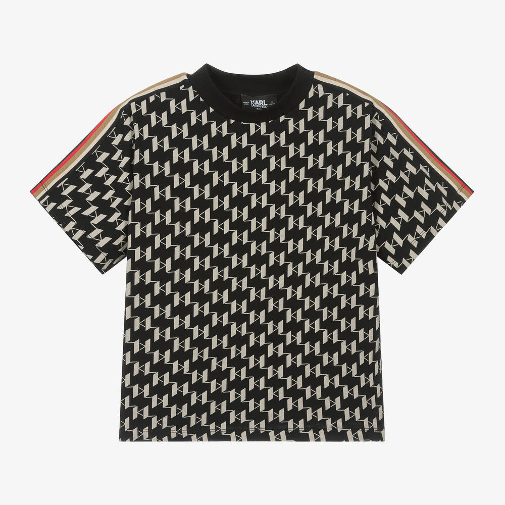 KARL LAGERFELD KIDS-Boys Black Cotton KL Monogram T-Shirt | Childrensalon Outlet