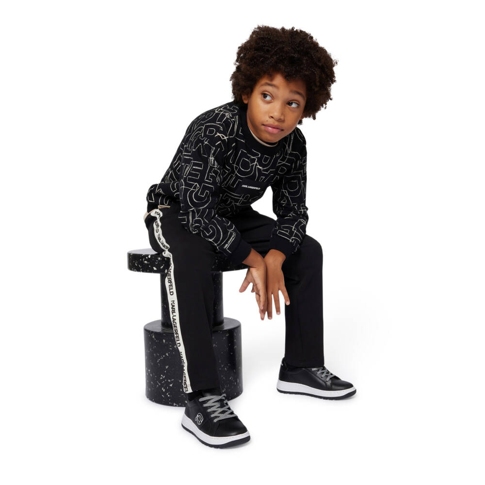 KARL LAGERFELD KIDS-Boys Black Cotton Logo Letters Sweatshirt | Childrensalon Outlet
