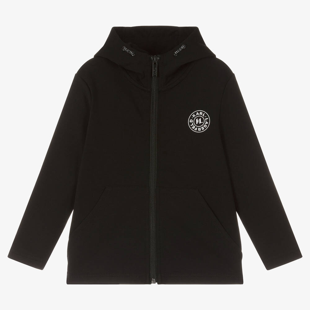 KARL LAGERFELD KIDS - Boys Black Cotton Zip-Up Hoodie | Childrensalon