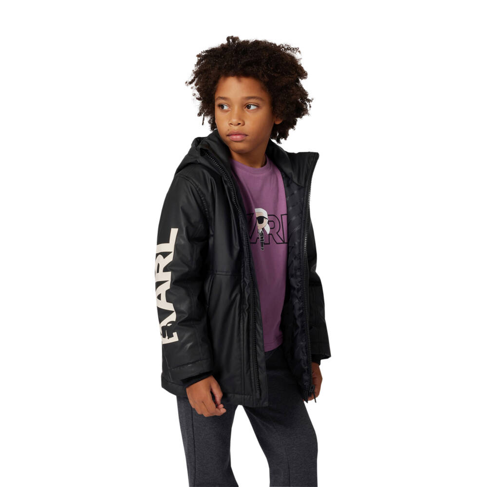 KARL LAGERFELD KIDS-Boys Black Hooded Jacket with Ribbed Cuffs | Childrensalon Outlet