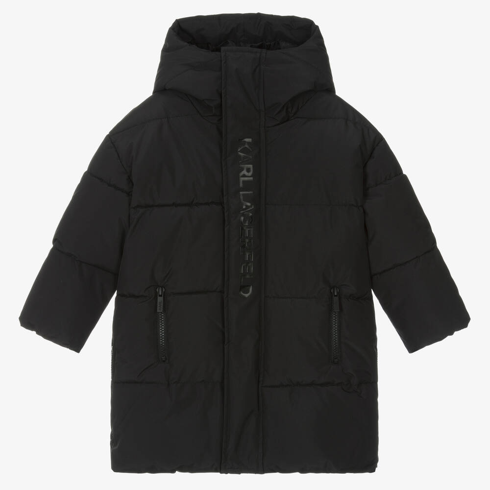 KARL LAGERFELD KIDS - Boys Black Hooded Puffer Coat | Childrensalon