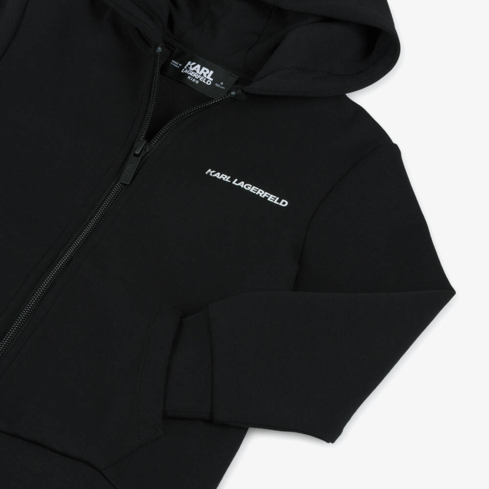 KARL LAGERFELD KIDS-Boys Black Hoodie with Zip | Childrensalon Outlet