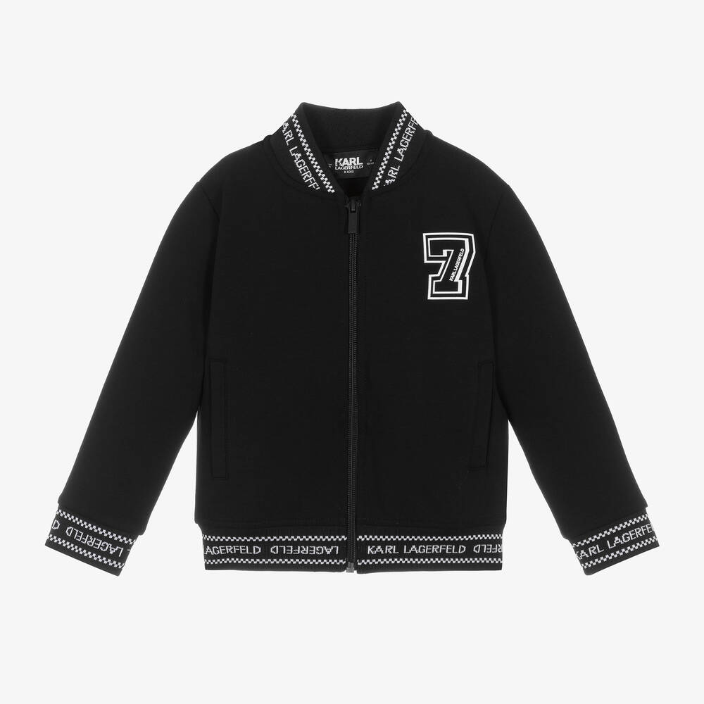 KARL LAGERFELD KIDS-Boys Black Jacquard Varsity Zip-Up Top | Childrensalon Outlet