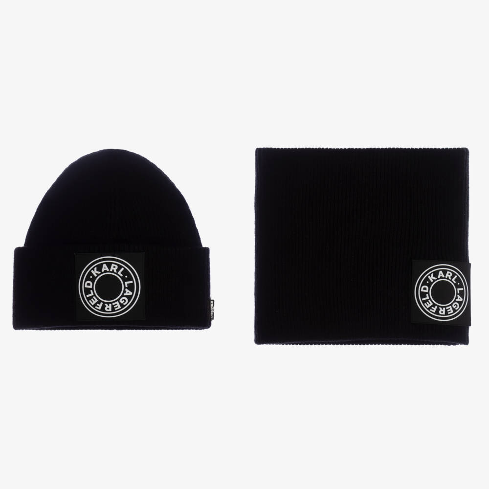 KARL LAGERFELD KIDS-Boys Black Knit Hat & Snood Combo | Childrensalon Outlet