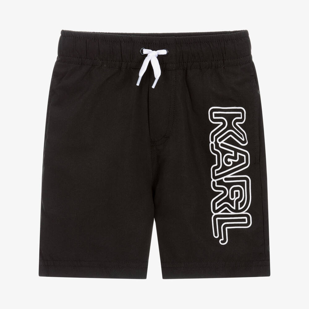 KARL LAGERFELD KIDS - Boys Black Logo Swim Shorts | Childrensalon