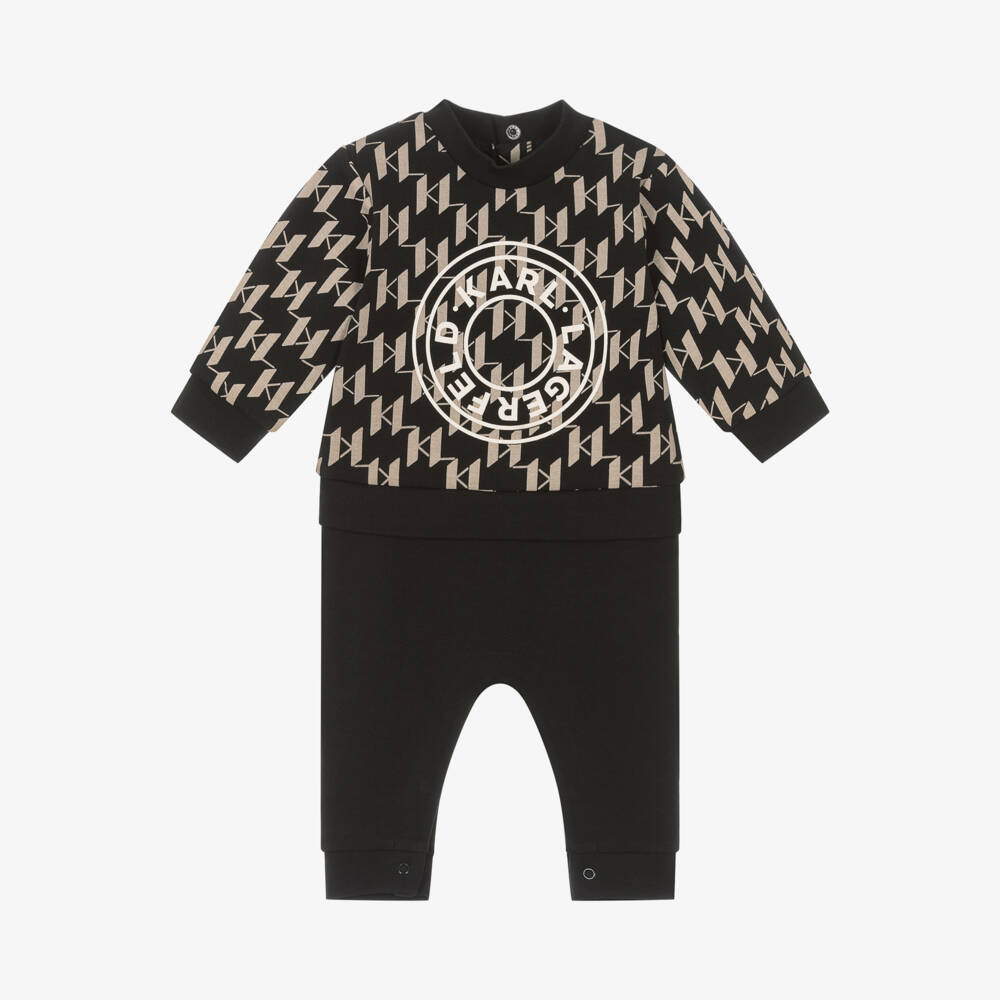 KARL LAGERFELD KIDS-Boys Black Monogram Cotton Babygrow | Childrensalon Outlet