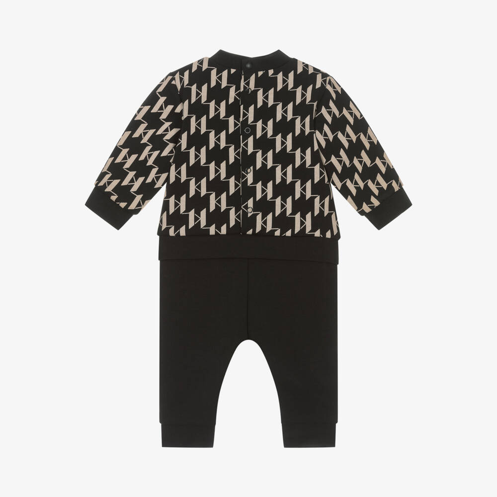 KARL LAGERFELD KIDS-Boys Black Monogram Cotton Babygrow | Childrensalon Outlet
