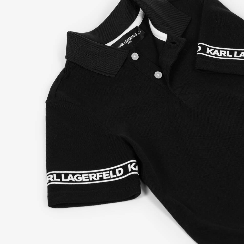 KARL LAGERFELD KIDS-Boys Black Pique Polo Shirt | Childrensalon Outlet