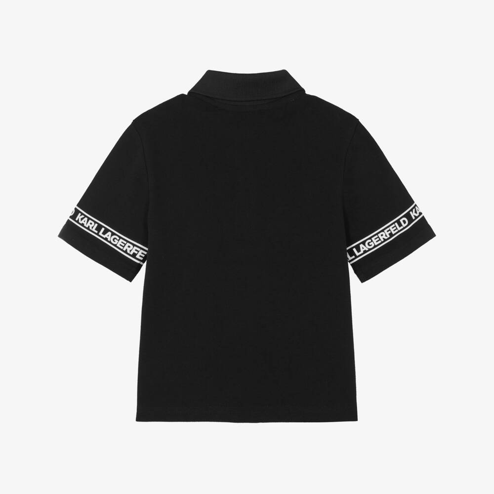 KARL LAGERFELD KIDS-Boys Black Pique Polo Shirt | Childrensalon Outlet