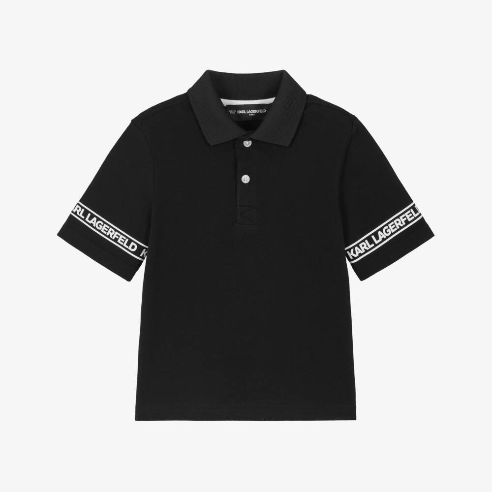 KARL LAGERFELD KIDS-Boys Black Pique Polo Shirt | Childrensalon Outlet
