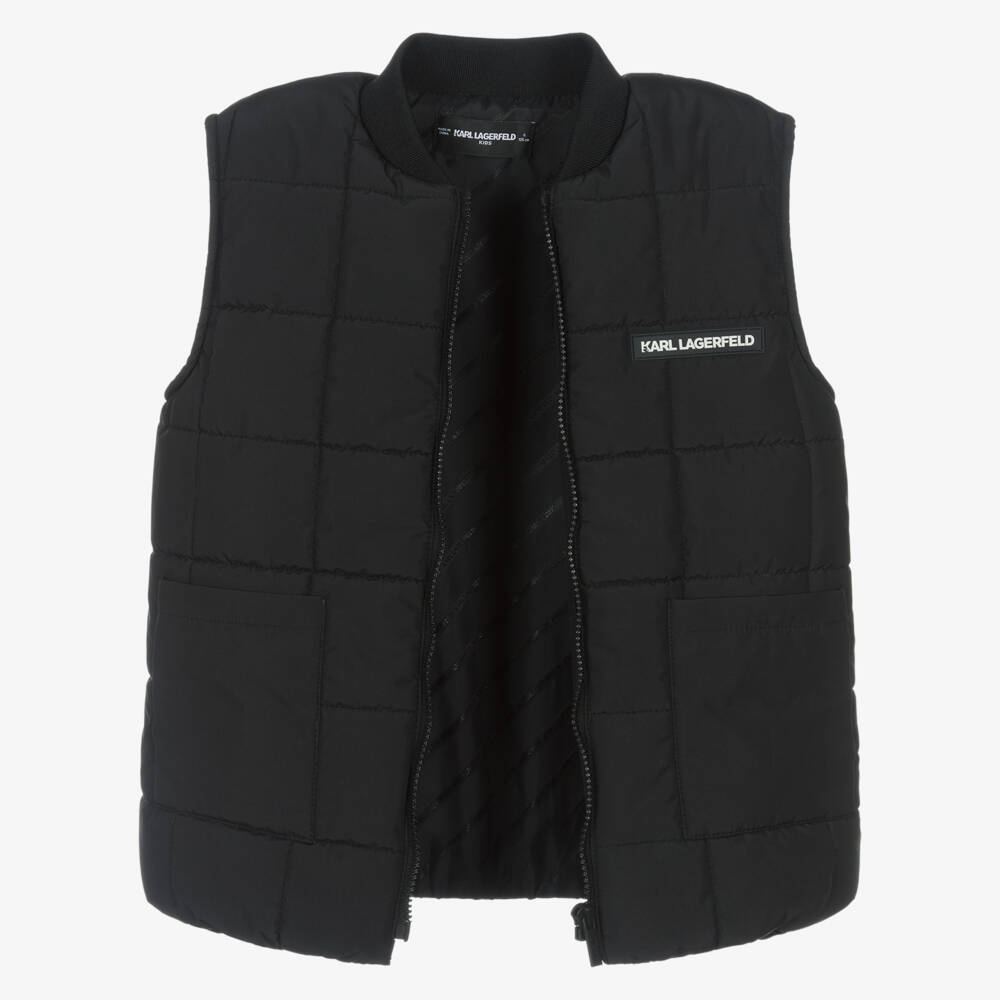 KARL LAGERFELD KIDS-Boys Black Quilted Zip-Up Gilet | Childrensalon Outlet