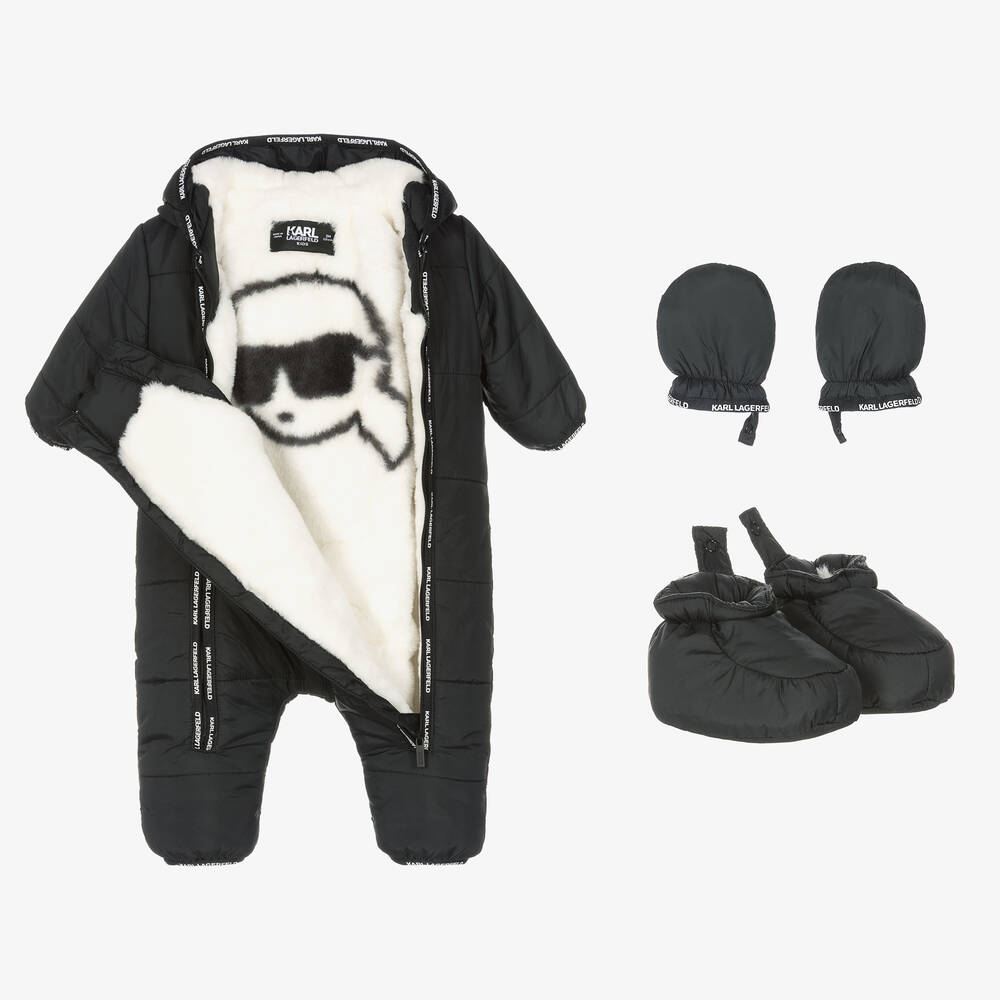 ★Karl Lagerfeld★Baby Boys ロゴ スノースーツ(Black)1-18M KARL LAGERFELD KIDS - Boys Black Snowsuit | Childrensalon Outlet