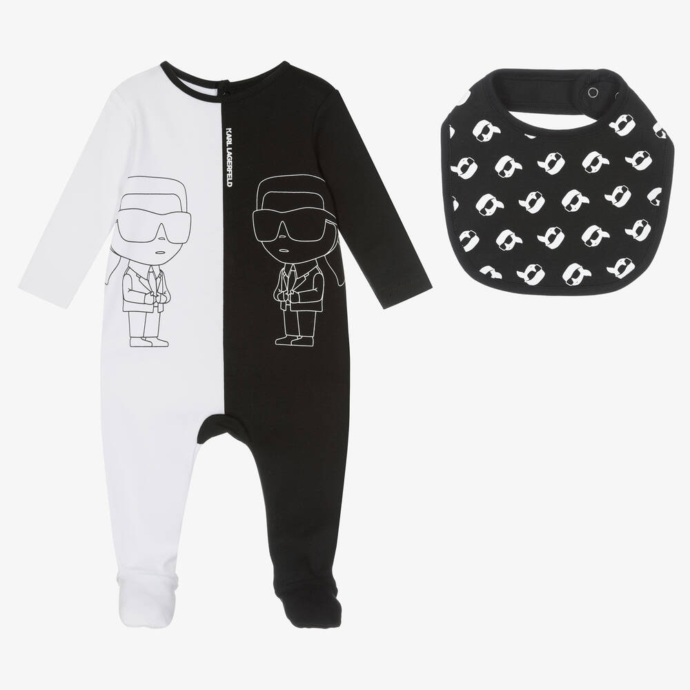 KARL LAGERFELD KIDS - Черно-белый комбинезон и слюнявчик  | Childrensalon