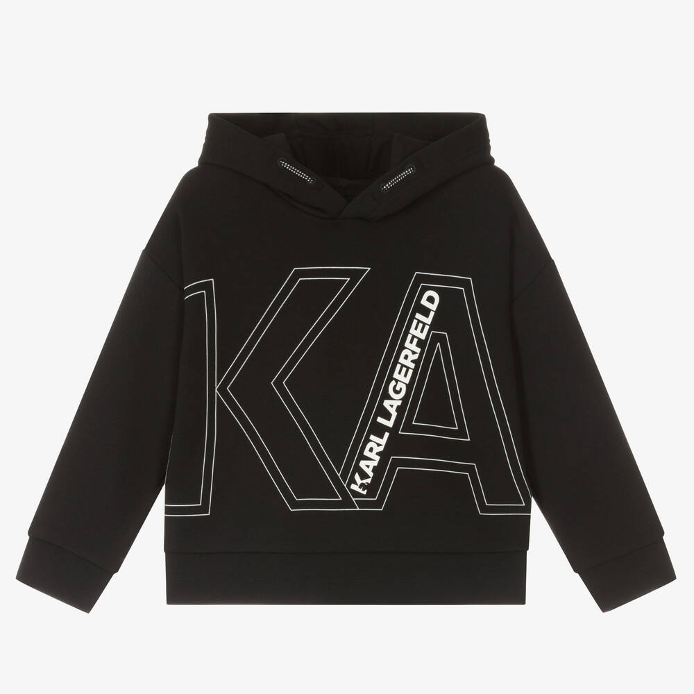 KARL LAGERFELD KIDS - Sweat à capuche coton noir et blanc | Childrensalon