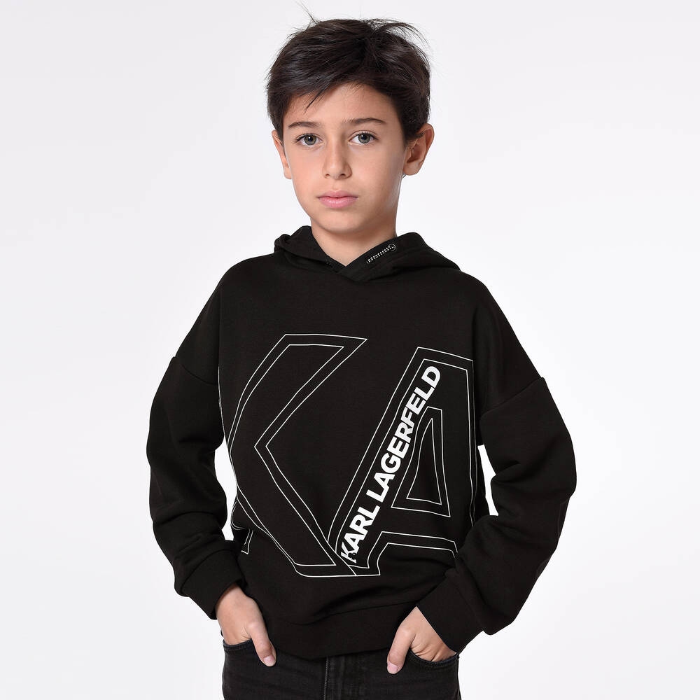 KARL LAGERFELD KIDS - Boys Black & White Cotton Hoodie