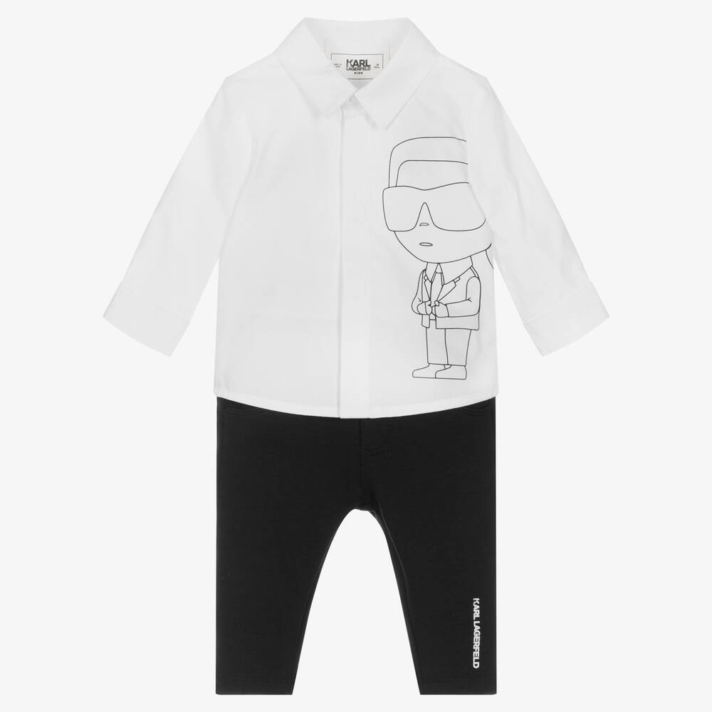 KARL LAGERFELD KIDS - Boys Black & White Cotton Trouser Set | Childrensalon