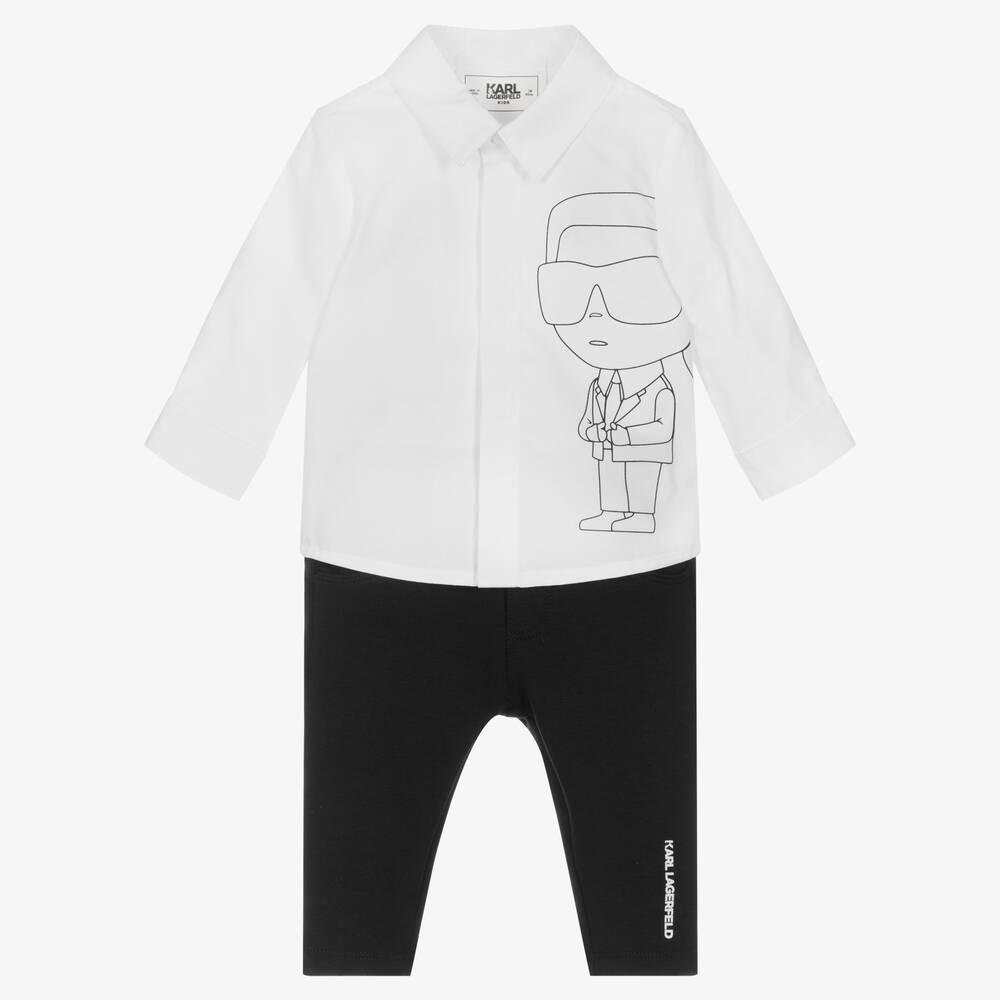 KARL LAGERFELD KIDS - طقم بنطلون أطفال ولادي قطن لون أسود وأبيض | Childrensalon