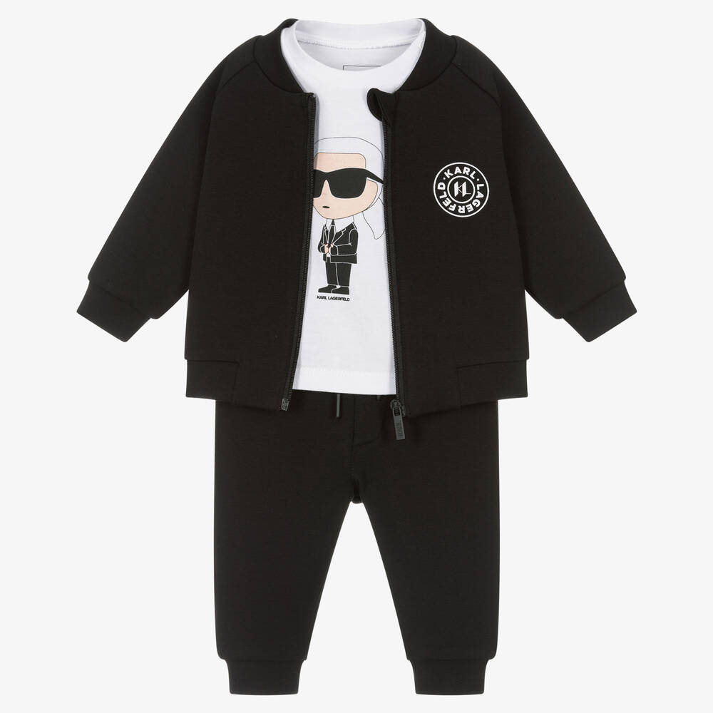 KARL LAGERFELD KIDS -  بدلة رياضية قطن جيرسي لون أسود وأبيض للأولاد | Childrensalon