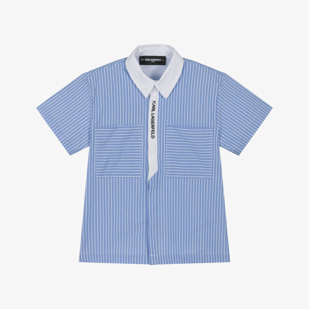 KARL LAGERFELD KIDS-قميص كلاسيكي مخطط أزرق للأولاد | Childrensalon Outlet