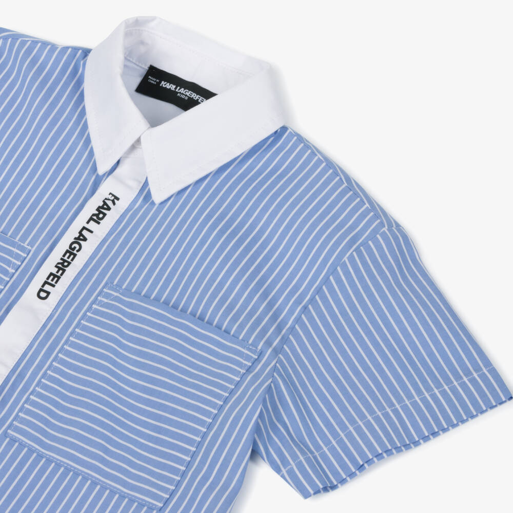 KARL LAGERFELD KIDS-Boys Classic Blue Stripe Shirt | Childrensalon Outlet