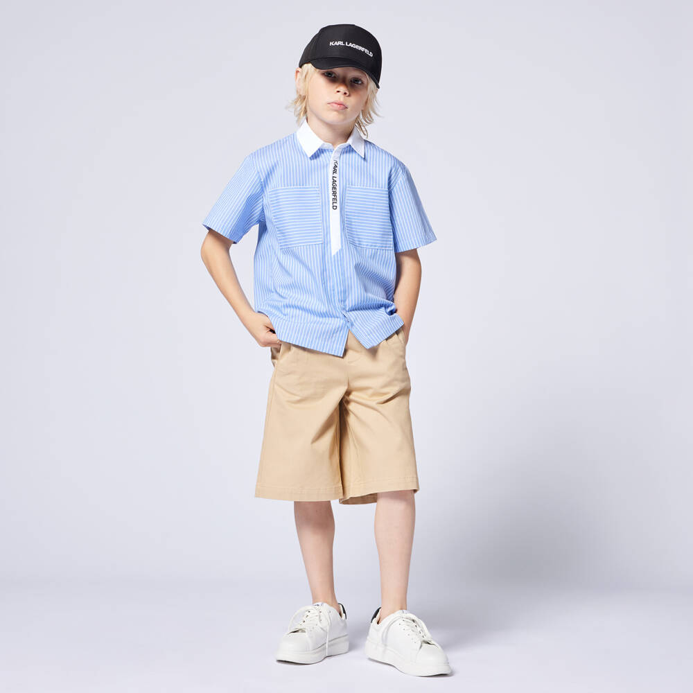 KARL LAGERFELD KIDS-Boys Classic Blue Stripe Shirt | Childrensalon Outlet