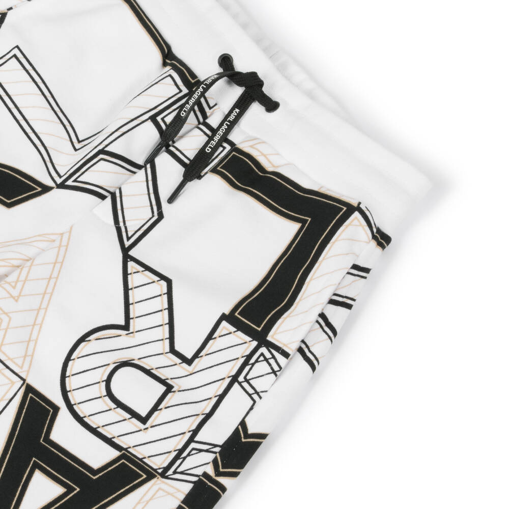 KARL LAGERFELD KIDS-شورت قطني أبيض كلاسيكي للأولاد | Childrensalon Outlet