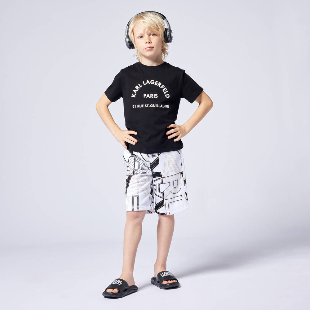 KARL LAGERFELD KIDS-شورت قطني أبيض كلاسيكي للأولاد | Childrensalon Outlet