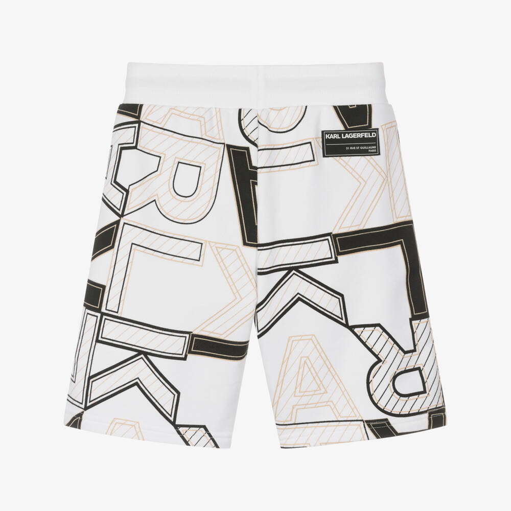 KARL LAGERFELD KIDS-شورت قطني أبيض كلاسيكي للأولاد | Childrensalon Outlet