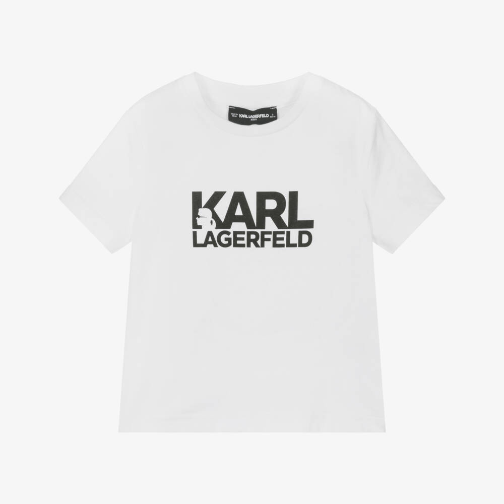 KARL LAGERFELD KIDS-تيشيرت قطني كلاسيكي أبيض للأولاد | Childrensalon Outlet