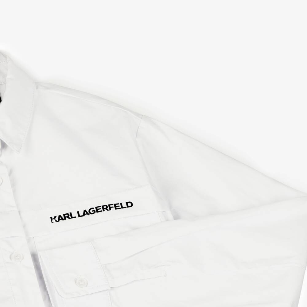 KARL LAGERFELD KIDS-قميص بوبلين أبيض كلاسيكي للأولاد | Childrensalon Outlet