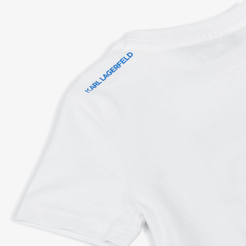 KARL LAGERFELD KIDS-Boys Cotton Tee in Blue & White | Childrensalon Outlet