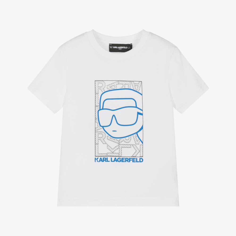 KARL LAGERFELD KIDS-تي شيرت قطن للأولاد باللونين الأزرق والأبيض | Childrensalon Outlet