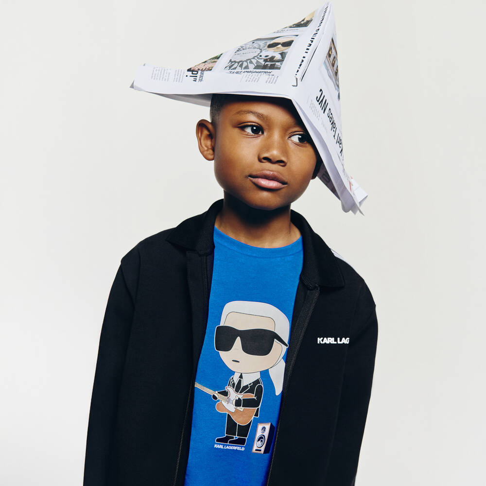 KARL LAGERFELD KIDS-Boys Graphic Blue Cotton Tee | Childrensalon Outlet