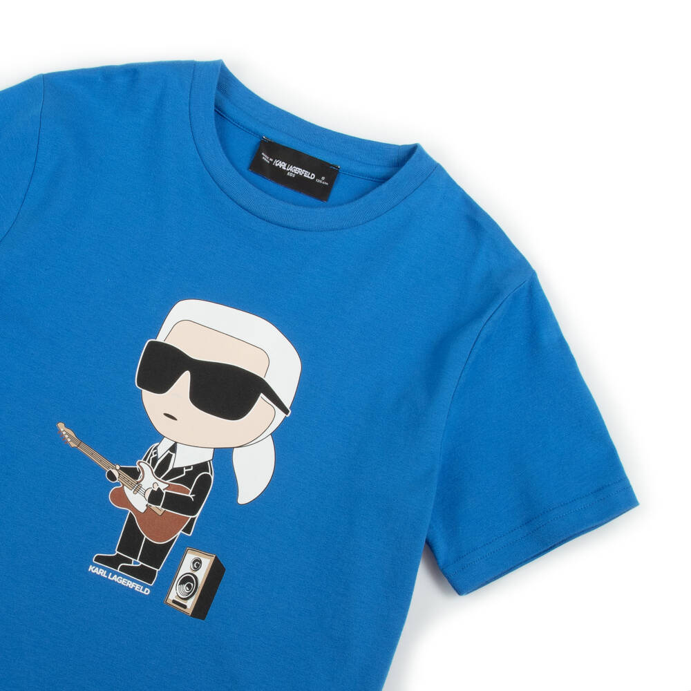 KARL LAGERFELD KIDS-Boys Graphic Blue Cotton Tee | Childrensalon Outlet
