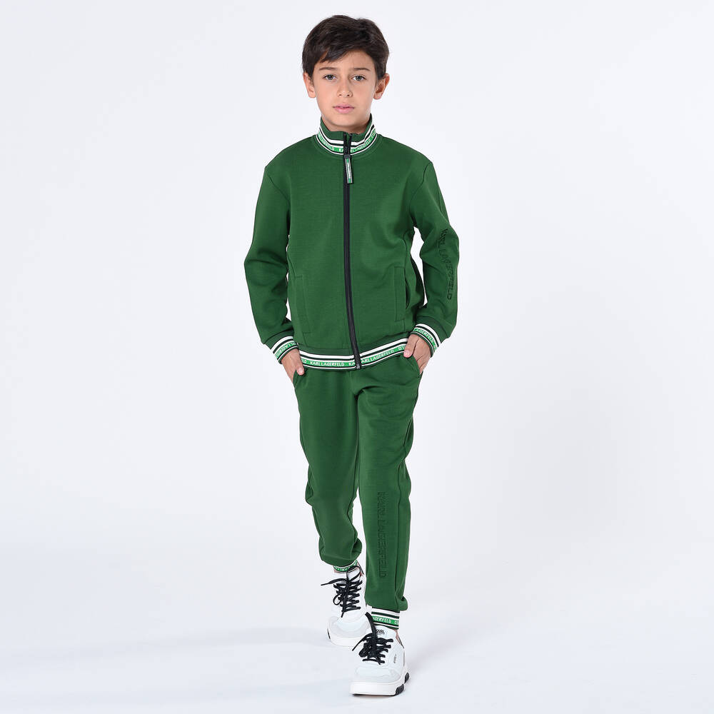 KARL LAGERFELD KIDS-Boys Green Cotton Jersey Zip-up Top | Childrensalon Outlet