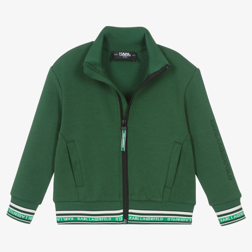 KARL LAGERFELD KIDS-Boys Green Cotton Jersey Zip-up Top | Childrensalon Outlet