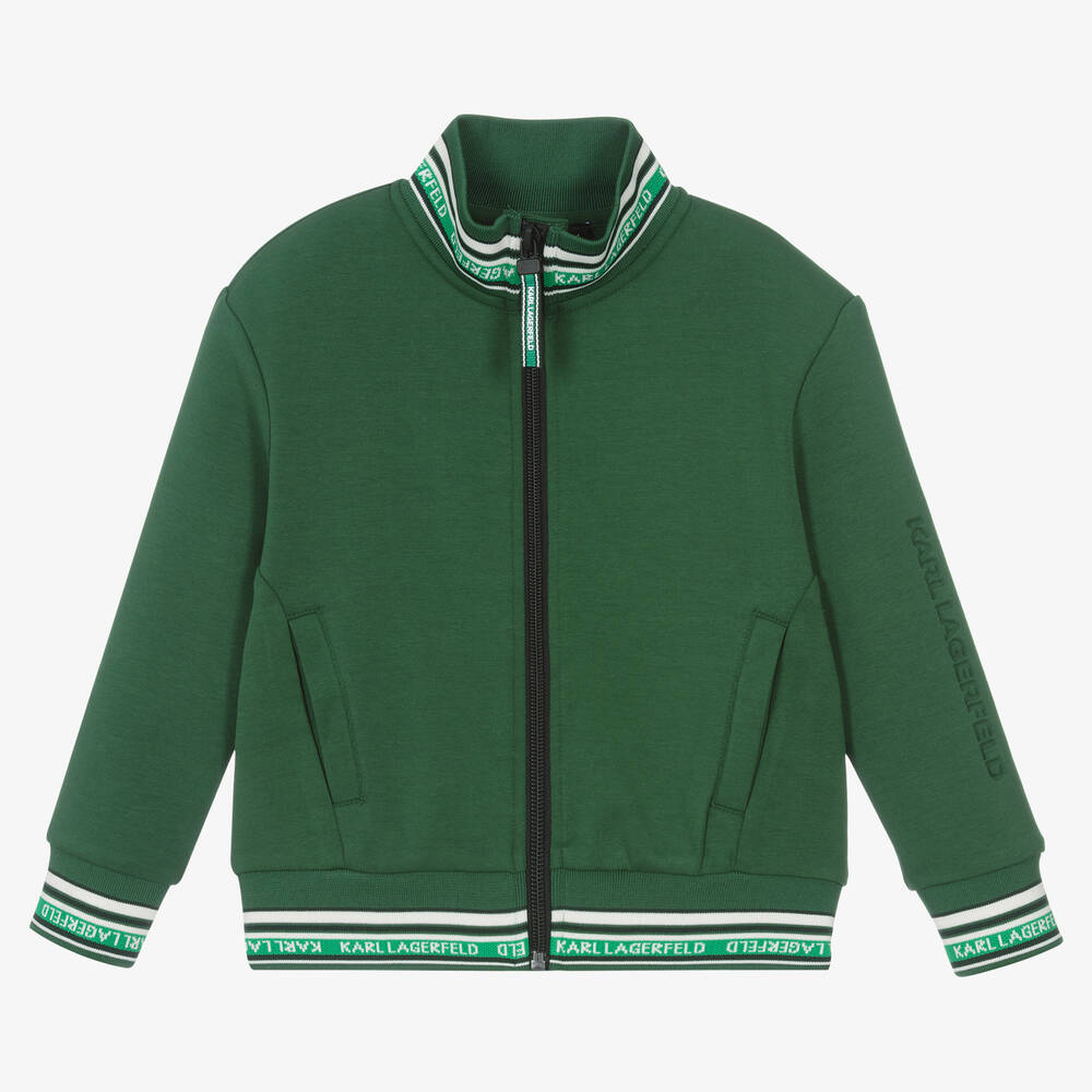 KARL LAGERFELD KIDS - Boys Green Cotton Jersey Zip-up Top | Childrensalon