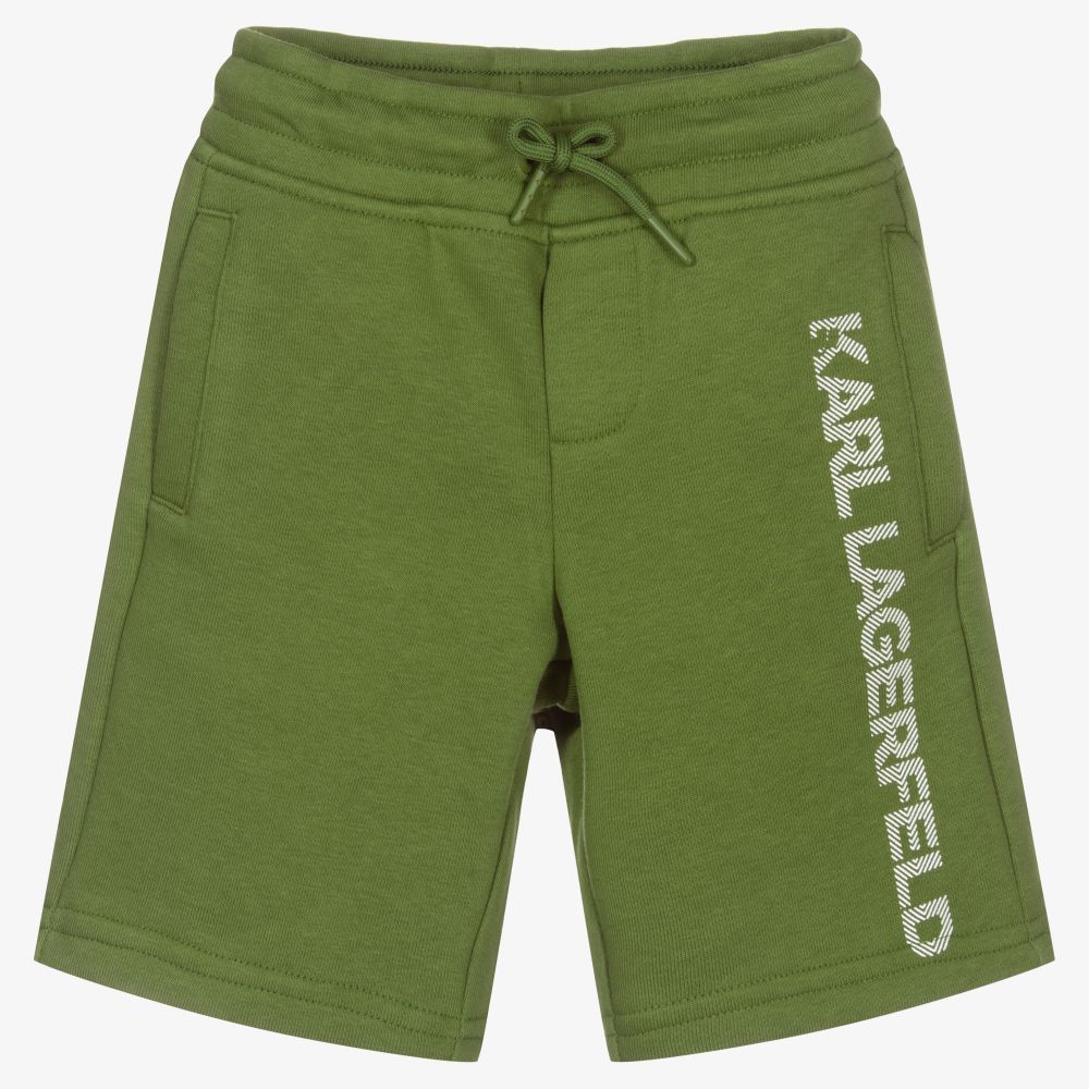 KARL LAGERFELD KIDS - Boys Green Cotton Logo Shorts | Childrensalon