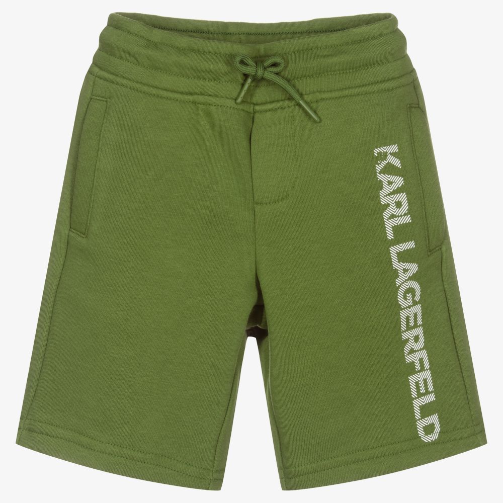 KARL LAGERFELD KIDS-Boys Green Cotton Logo Shorts | Childrensalon Outlet