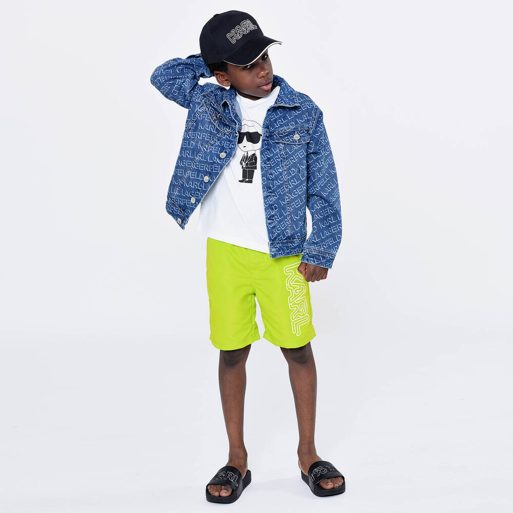 KARL LAGERFELD KIDS-Boys Green  Logo Swim Shorts | Childrensalon Outlet