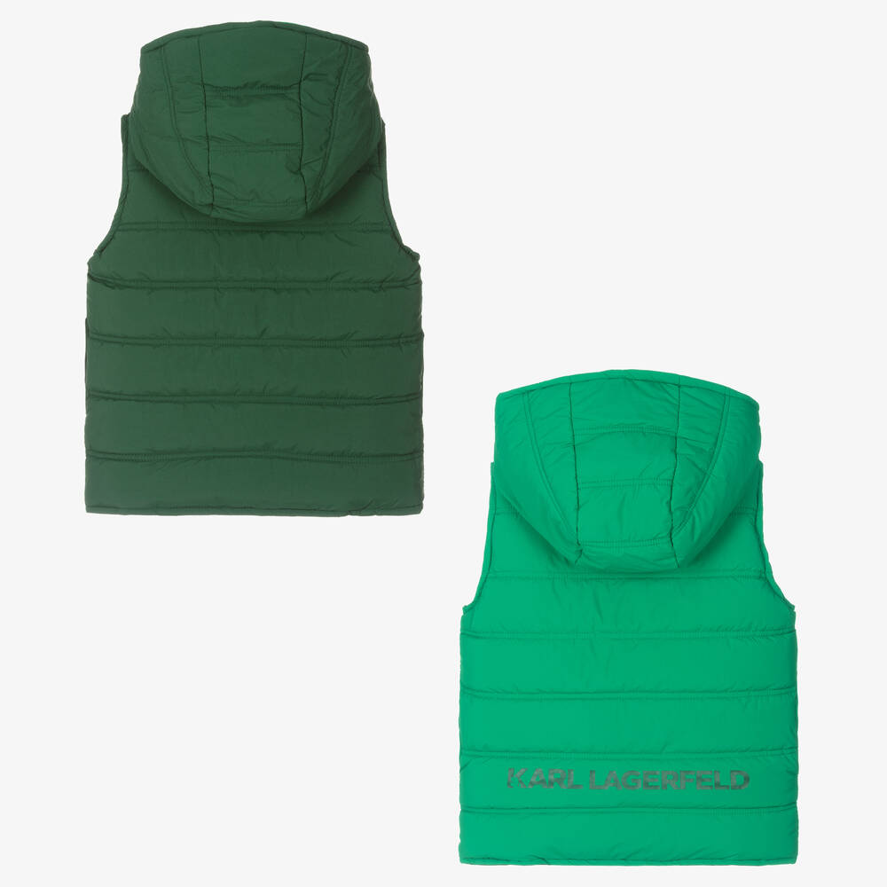 KARL LAGERFELD KIDS-Boys Green Reversible Hooded Gilet | Childrensalon Outlet