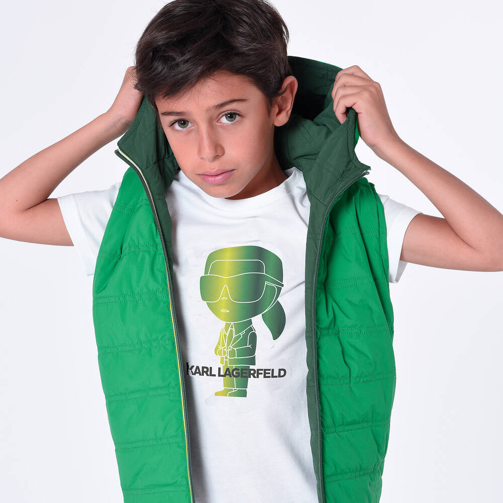 KARL LAGERFELD KIDS-Boys Green Reversible Hooded Gilet | Childrensalon Outlet