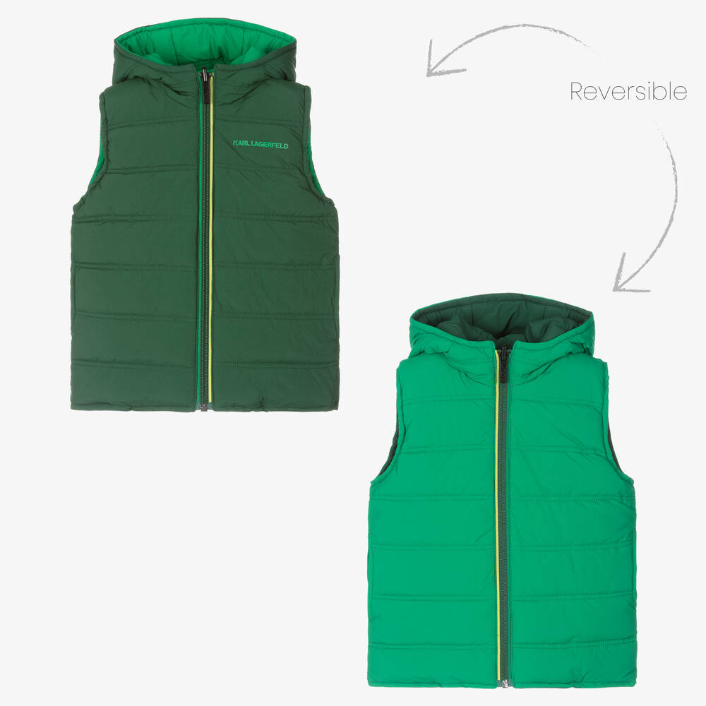 KARL LAGERFELD KIDS - Boys Green Reversible Hooded Gilet | Childrensalon