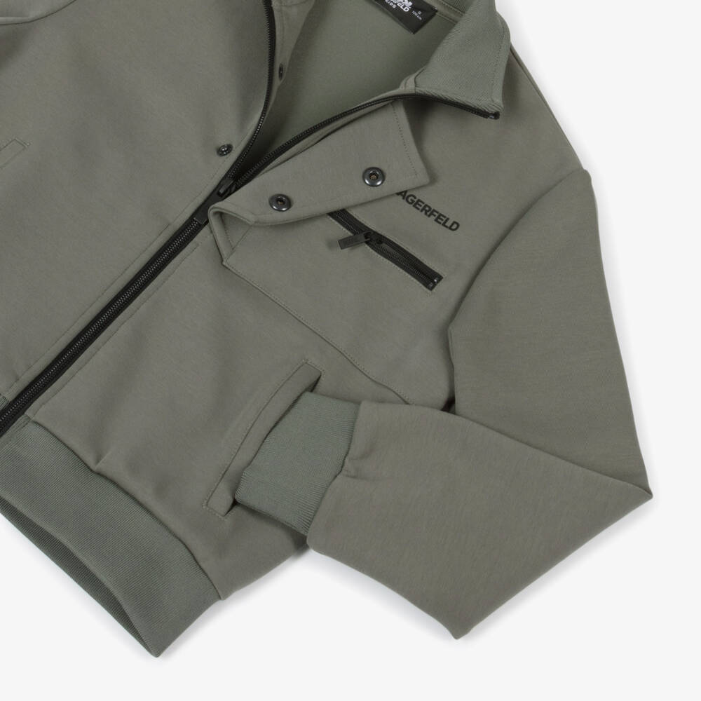 KARL LAGERFELD KIDS-Зеленая мягкая трикотажная куртка на молнии для мальчиков | Childrensalon Outlet