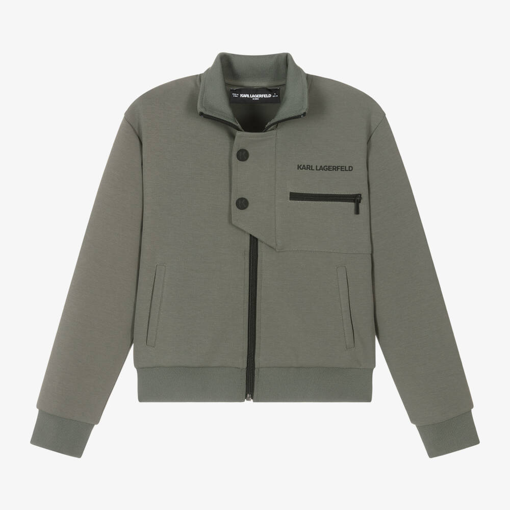 KARL LAGERFELD KIDS-Зеленая мягкая трикотажная куртка на молнии для мальчиков | Childrensalon Outlet