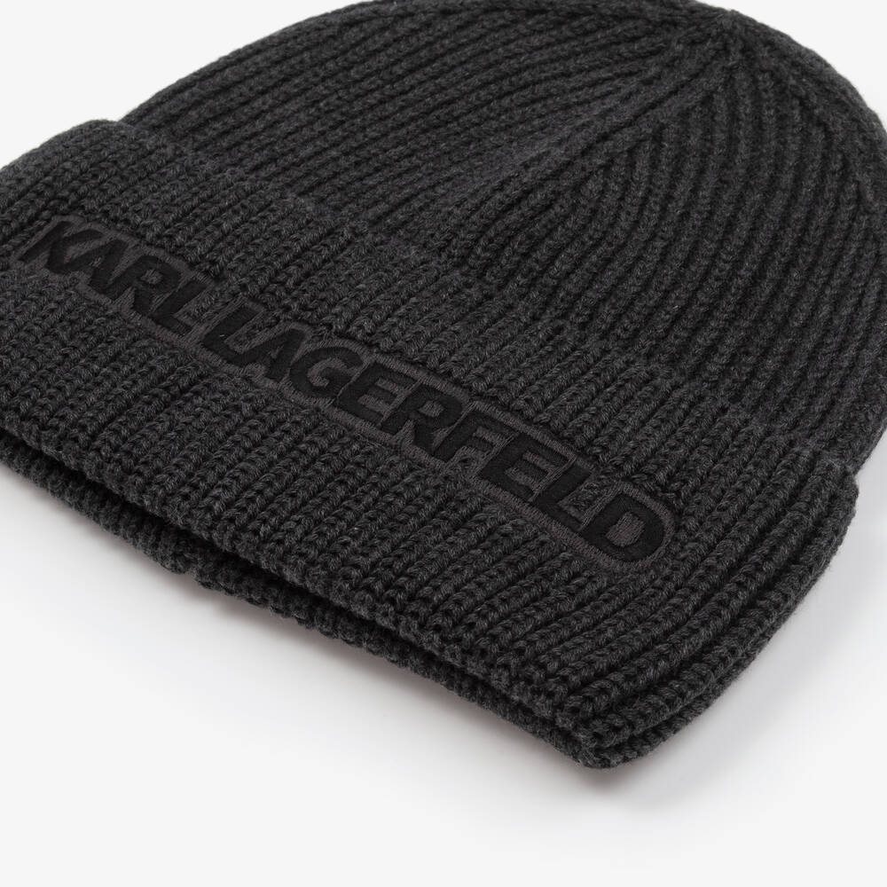 KARL LAGERFELD KIDS-Boys Grey Cotton Knitted Beanie | Childrensalon Outlet