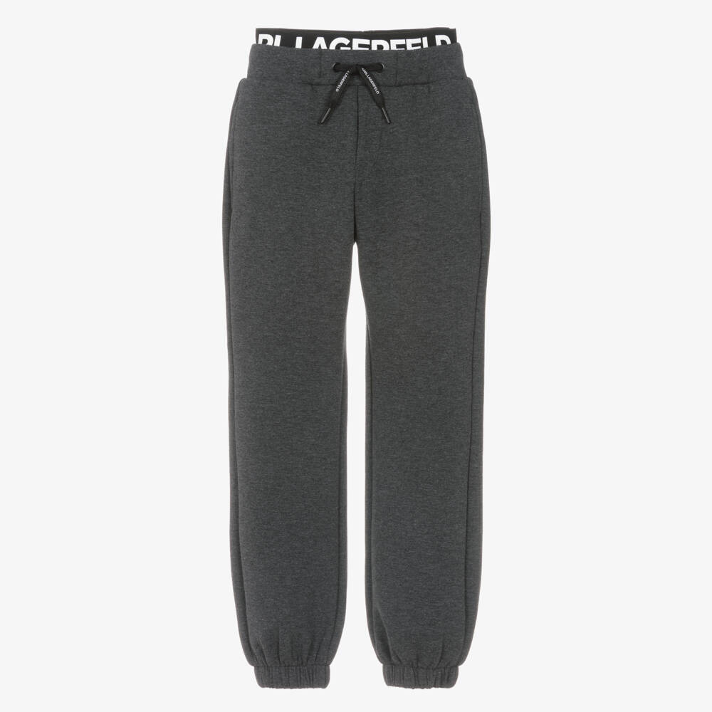 KARL LAGERFELD KIDS-Boys Grey Cotton Logo Waist Joggers | Childrensalon Outlet
