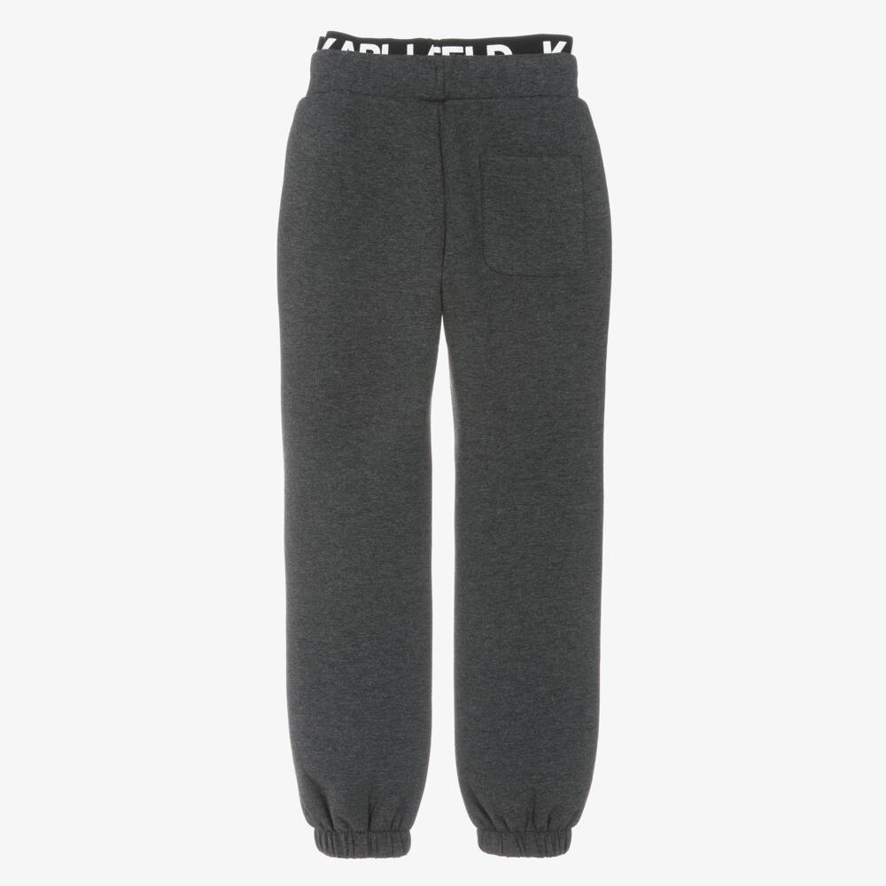 KARL LAGERFELD KIDS-Boys Grey Cotton Logo Waist Joggers | Childrensalon Outlet