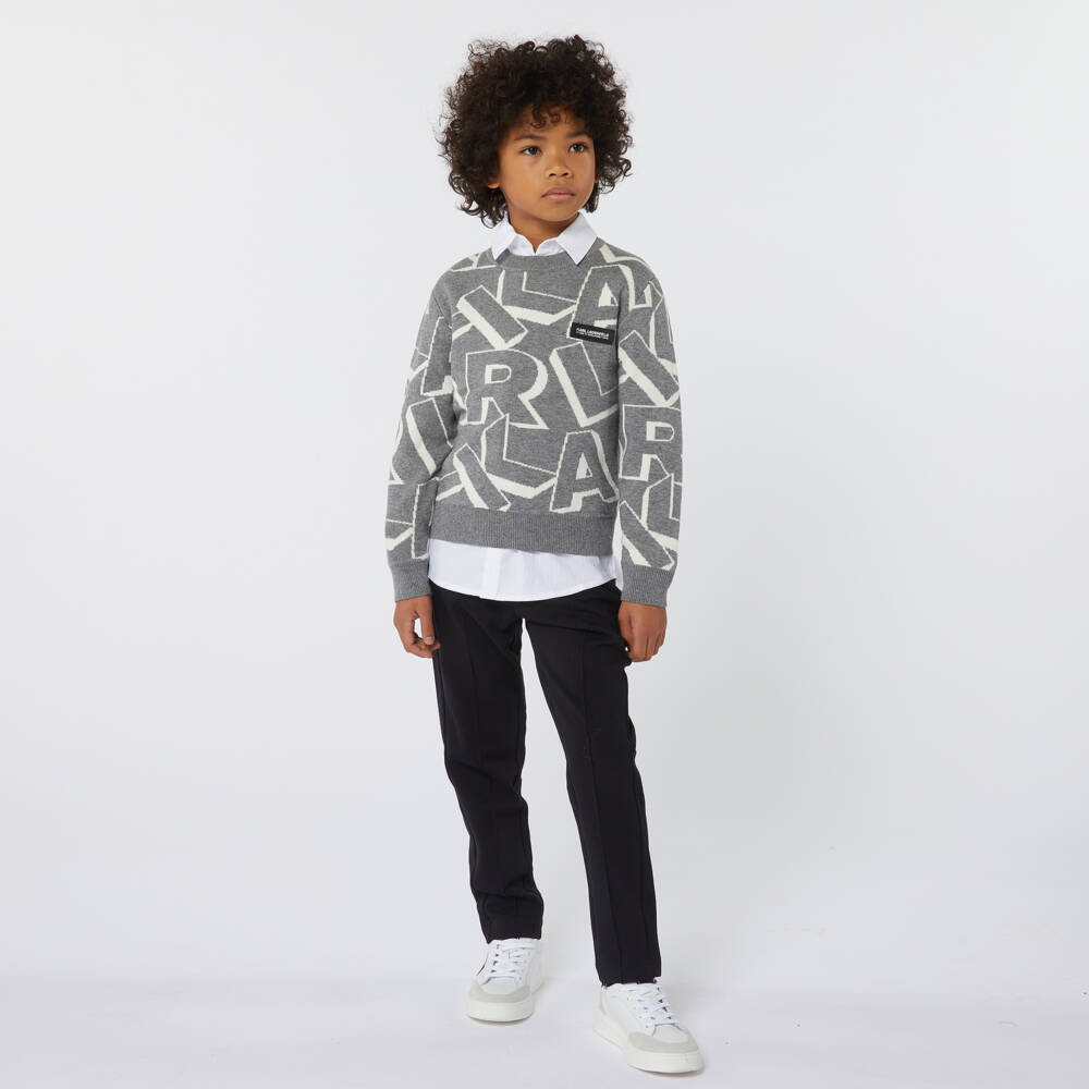KARL LAGERFELD KIDS-Boys Grey Wool Blend Jumper | Childrensalon Outlet